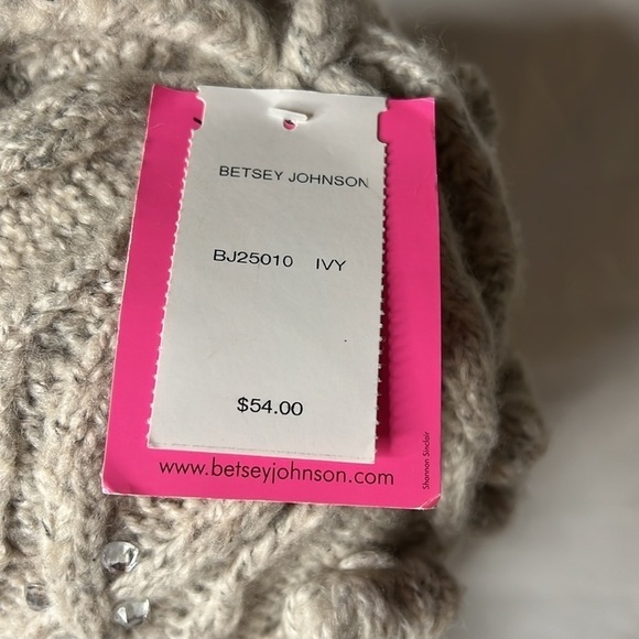 Betsey Johnson Women’s Grey/Taupe ear flap hat with poms and rhinestones - Picture 7 of 9